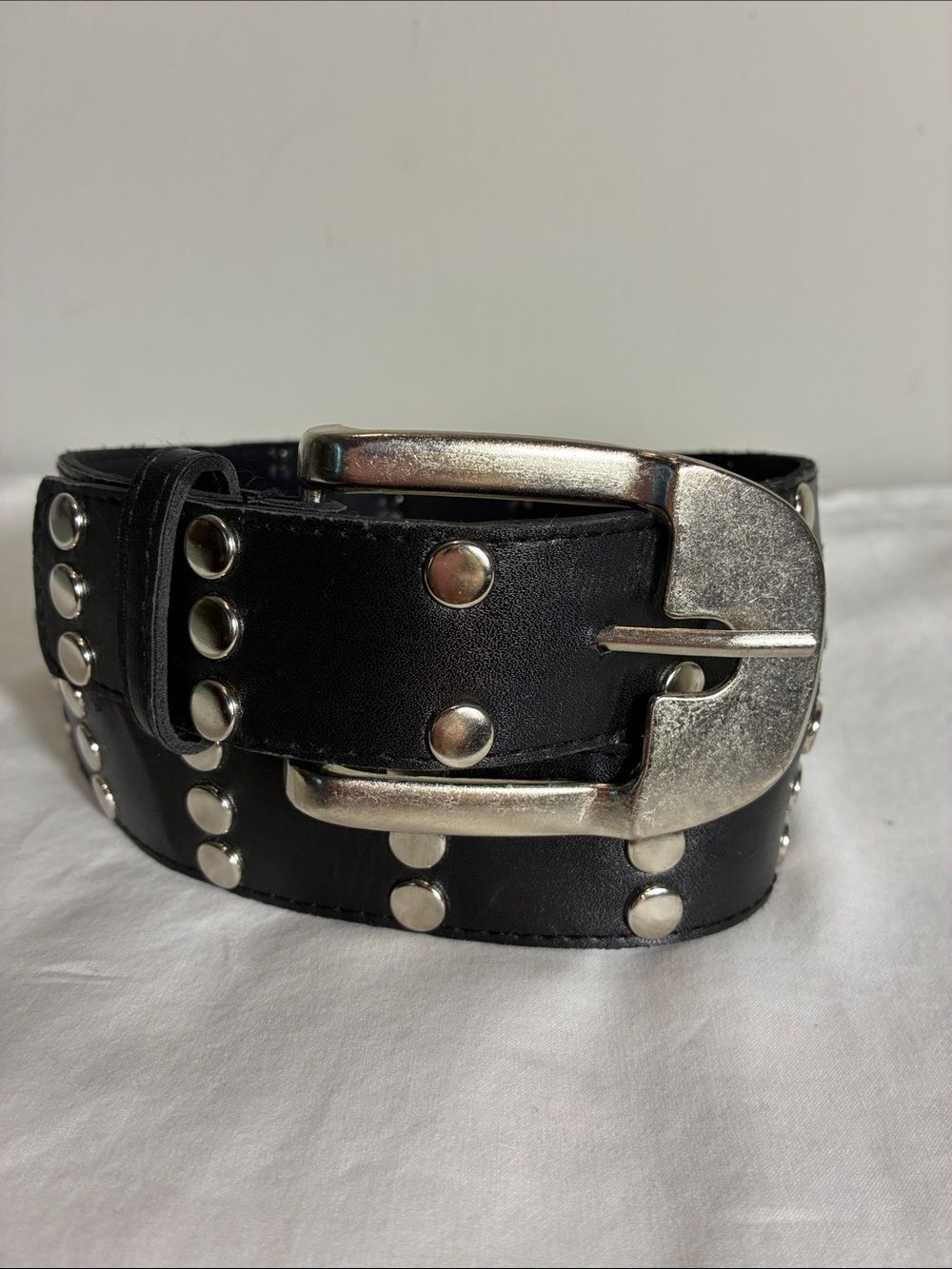 Womens belt Size 16 black studded faux leather rocker goth Whimsygoth